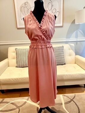 LOFT Dusty Rose Ruffle V-Neck Midi Dress